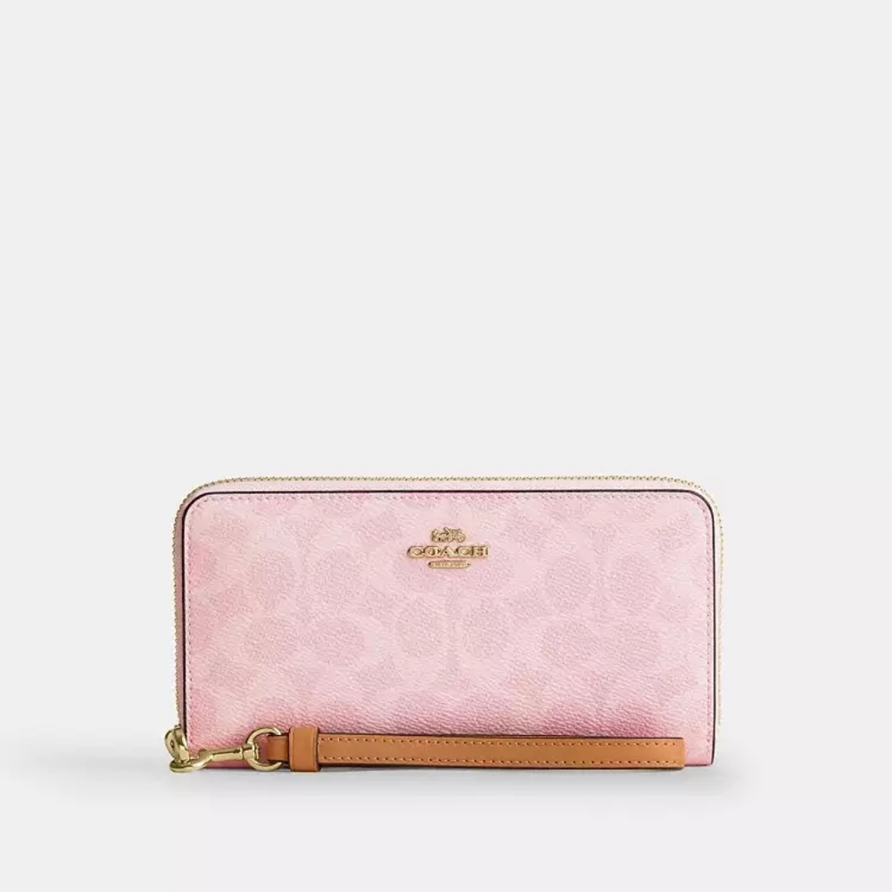 Coach Long Zip Around Wallet In Signature Canvas (Powder pink) - Picture 2 of 8